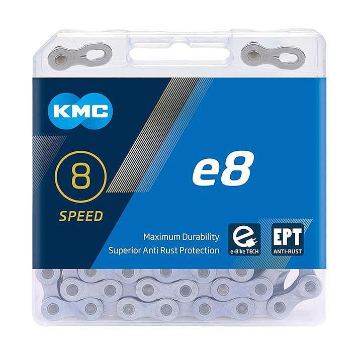 KMC E-Bike Kette e8 Turbo EPT 6/7/8-fach silber 122 Glieder, 1/2" x 3/32"